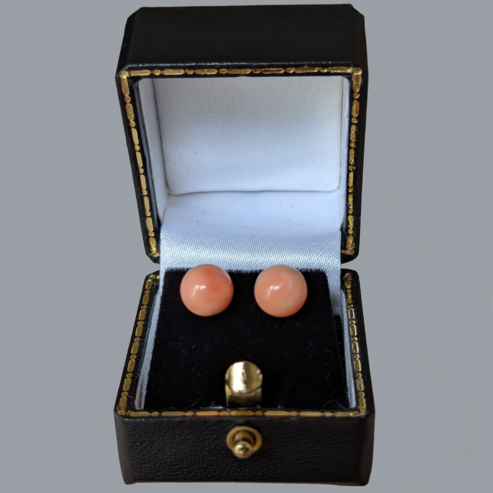 Coral Stud Earrings 9ct Gold Vintage 8mm Pink Coral Ball Post Earrings 1950s View VI