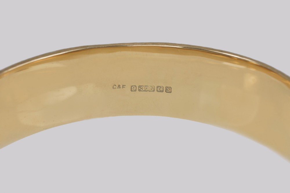 Vintage 1960s Cropp & Farr Sapphire Bangle Wide Heavy 27g 9ct Gold Hallmarked Birmingham 1967 View XI