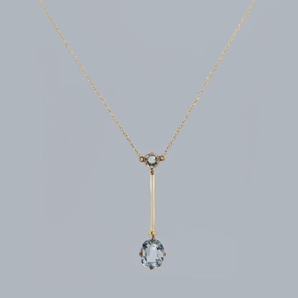 Antique Edwardian Aquamarine Drop Necklace 9ct Gold Vintage circa 1910 Pendant View VII