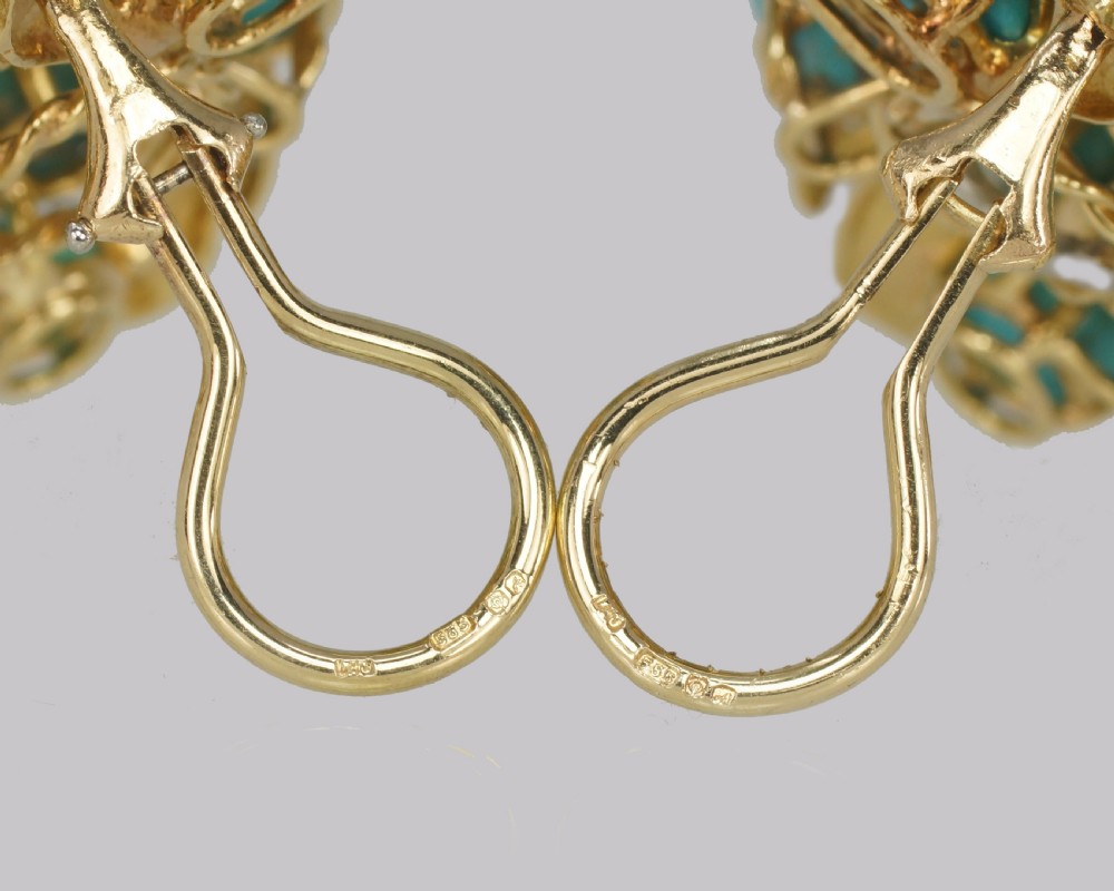 Vintage Julius Cohen Turquoise & Diamond Cluster Earrings 14ct Gold Circa 1960s View IX