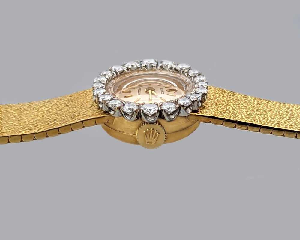 Exquisite Vintage Rolex Ladies Diamond Watch – 18ct Gold - Diamond Bezel – Manual Wind Cal. 1400 - 1950s Cocktail Watch View VII