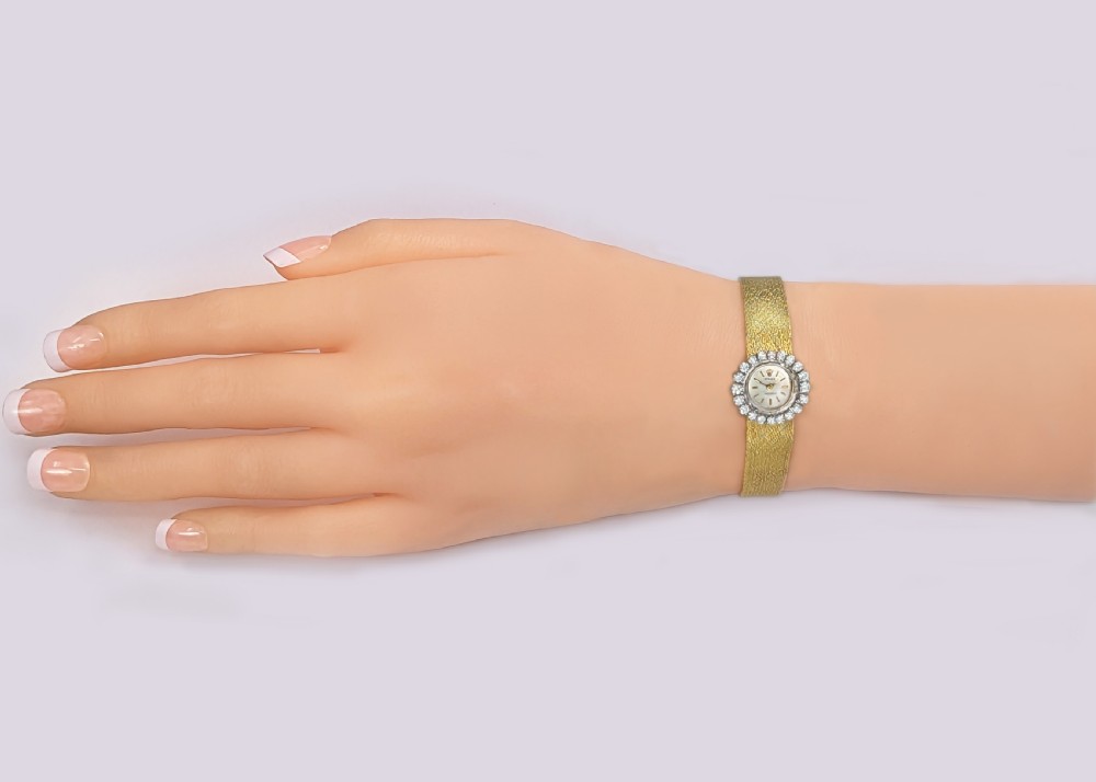 Exquisite Vintage Rolex Ladies Diamond Watch – 18ct Gold - Diamond Bezel – Manual Wind Cal. 1400 - 1950s Cocktail Watch View VIII