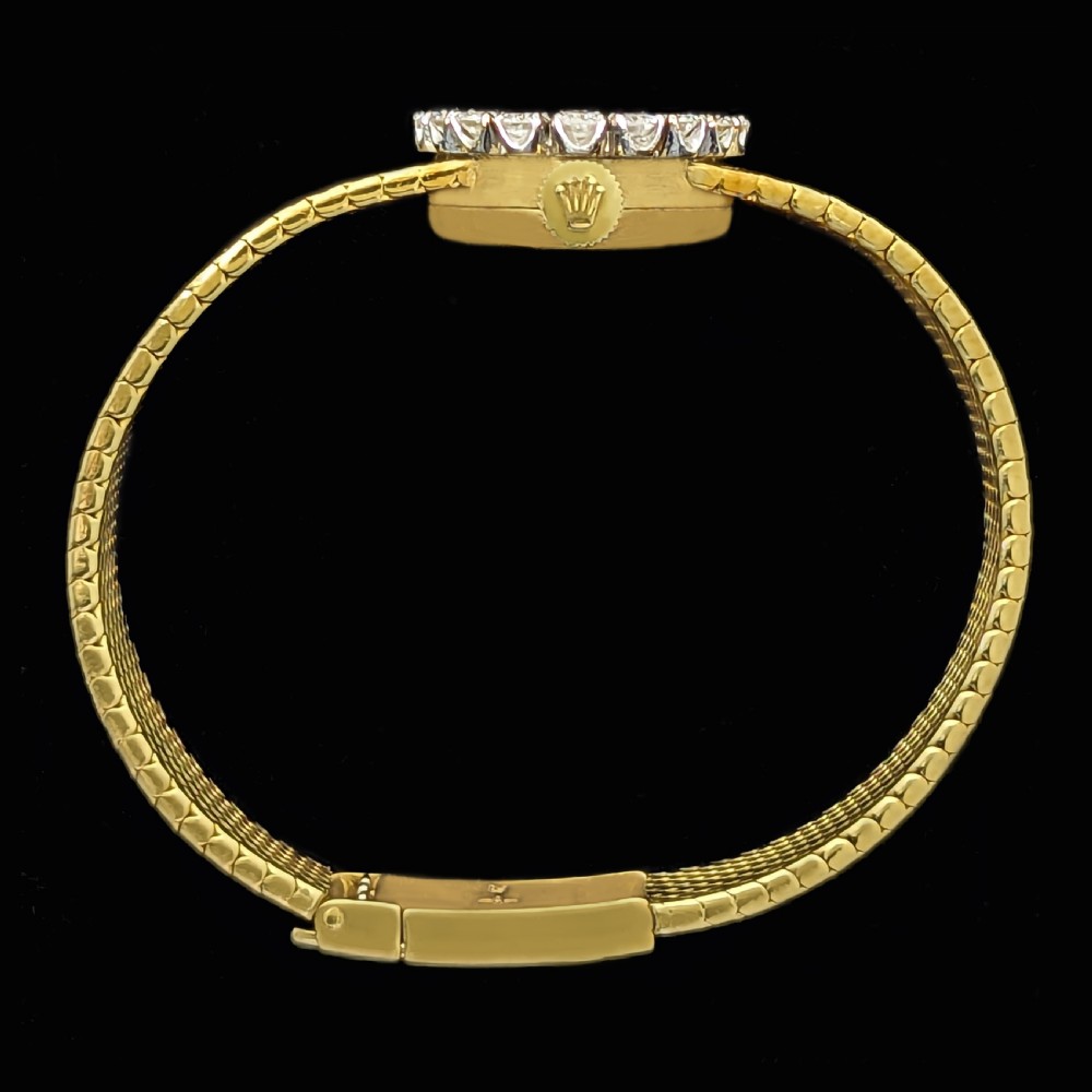 Exquisite Vintage Rolex Ladies Diamond Watch – 18ct Gold - Diamond Bezel – Manual Wind Cal. 1400 - 1950s Cocktail Watch View IX