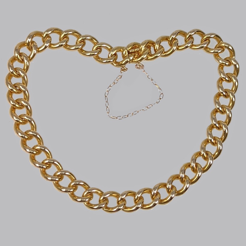 Antique 18ct Yellow Gold Solid Curb Link Bracelet Heavy Victorian Yellow Gold Bracelet 32 grams