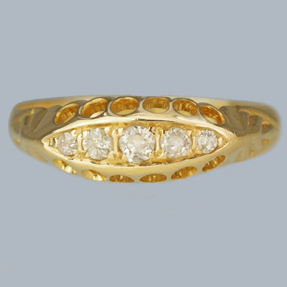 Edwardian Five-Stone Diamond Ring 18ct Gold Hallmarked Chester 1907 Antique Ring