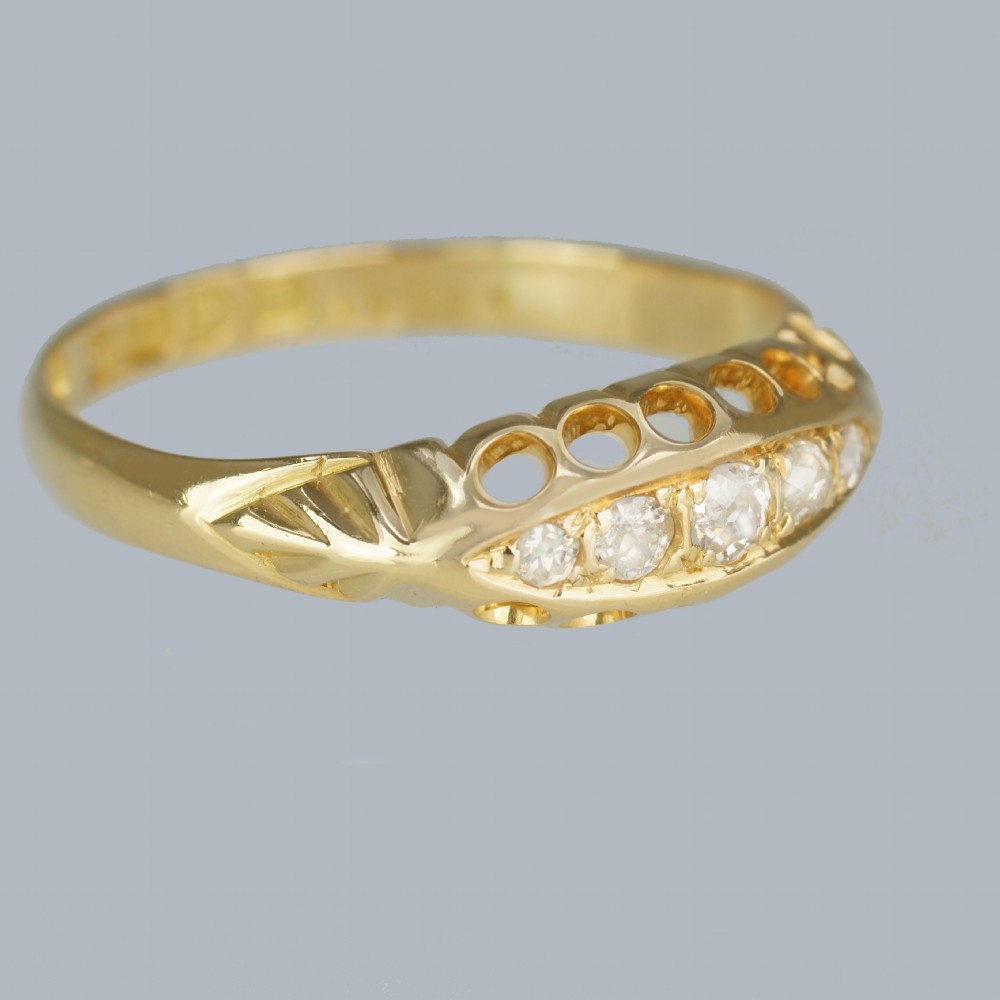 Edwardian Five-Stone Diamond Ring 18ct Gold Hallmarked Chester 1907 Antique Ring View VIII