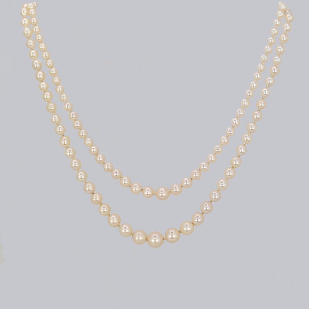 Vintage Pearl Necklace Double or Single Strand with 9ct Gold Floral Garnet Clasp – Circa 1960s View X