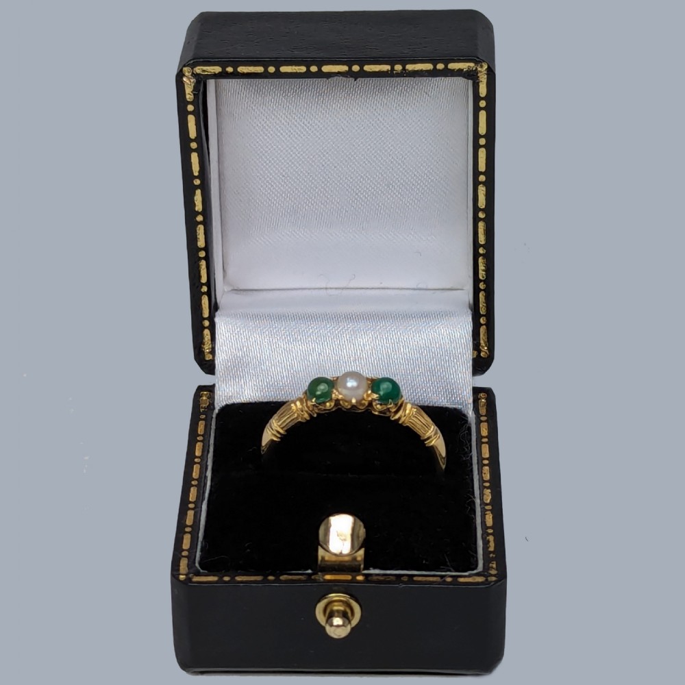 Victorian Turquoise and Natural Pearl Trilogy Ring 18ct Gold London 1896 Hallmark  View VI