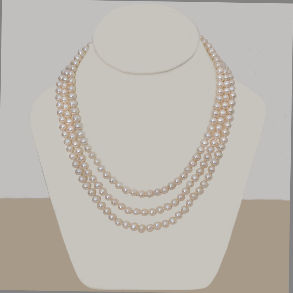 Vintage Triple Strand Pearl Necklace 14ct Gold Ornate Clasp Three Strand 1960s Pearls