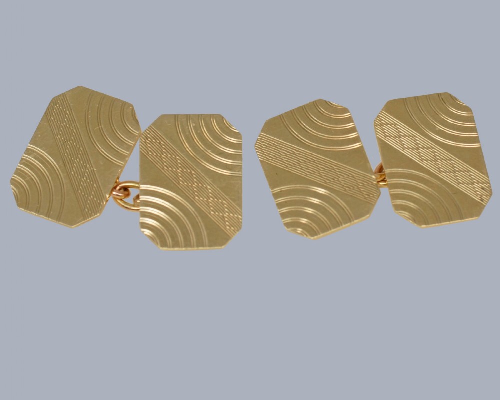 Vintage 9ct Gold Cufflinks by Henry Griffiths – Birmingham 1966 Hallmarked – Art Deco Style View IV