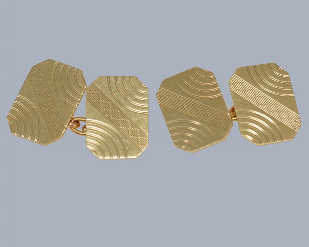 Vintage 9ct Gold Cufflinks by Henry Griffiths – Birmingham 1966 Hallmarked – Art Deco Style View V