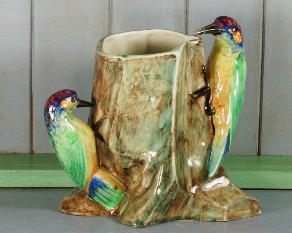 Radford Woodpeckers Vase Handpainted Paul DuBois Art Deco Rare Vase 8.1/2
