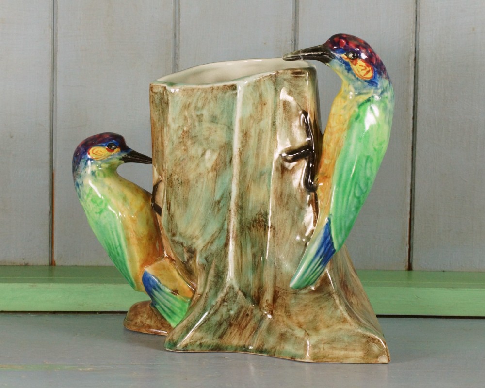 Radford Woodpeckers Vase Handpainted Paul DuBois Art Deco Rare Vase 8.1/2