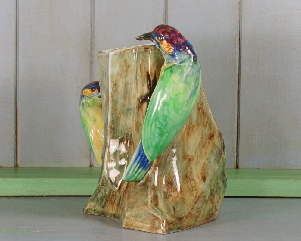 Radford Woodpeckers Vase Handpainted Paul DuBois Art Deco Rare Vase 8.1/2