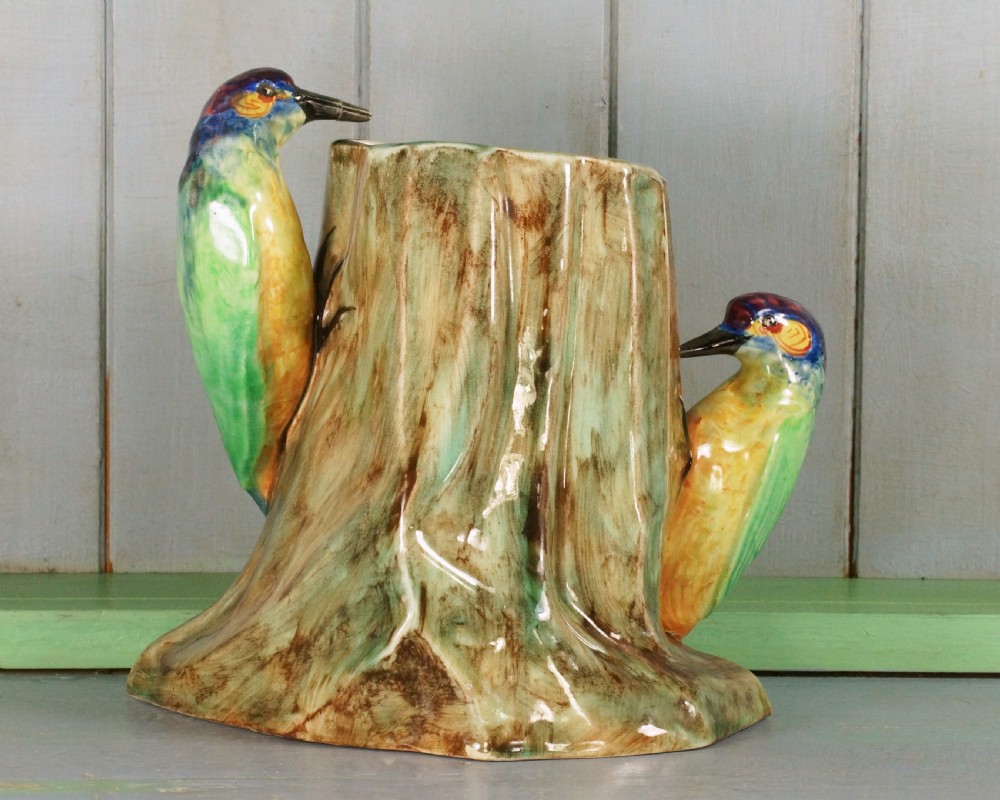 Radford Woodpeckers Vase Handpainted Paul DuBois Art Deco Rare Vase 8.1/2