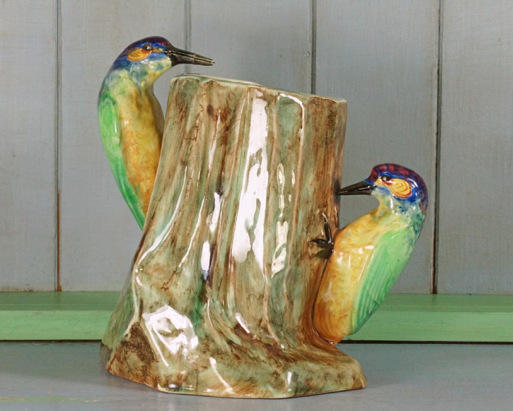 Radford Woodpeckers Vase Handpainted Paul DuBois Art Deco Rare Vase 8.1/2