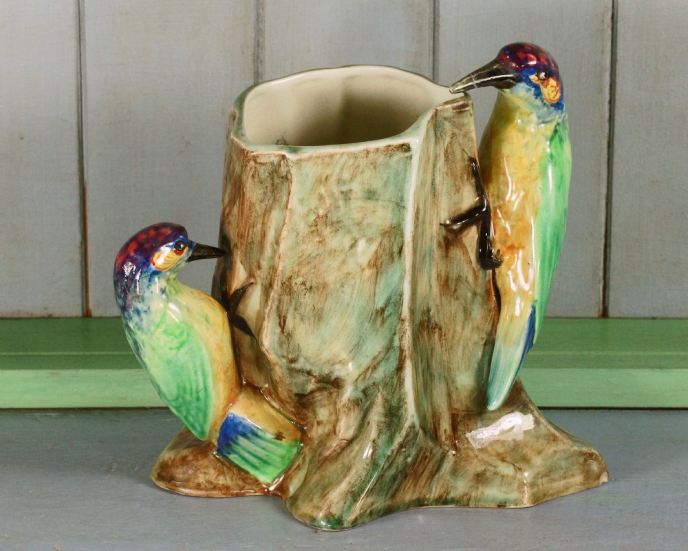 Radford Woodpeckers Vase Handpainted Paul DuBois Art Deco Rare Vase 8.1/2