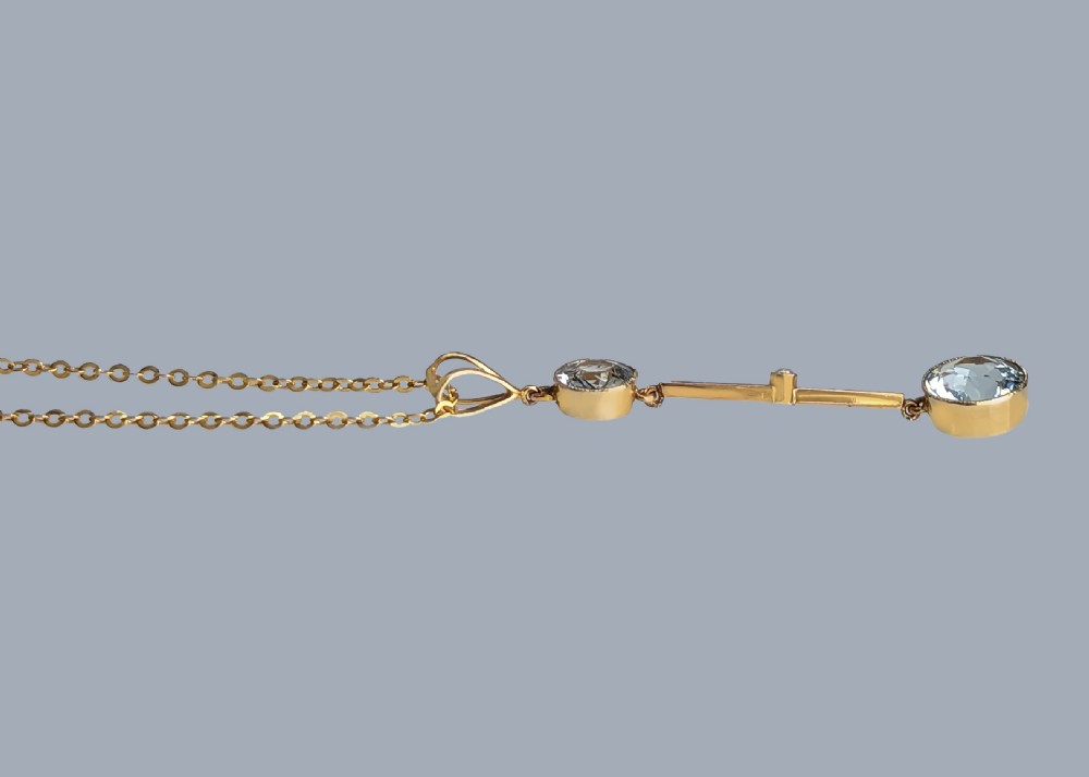 Edwardian Aquamarine & Seed Pearl Drop Pendant Necklace in 9ct Gold circa 1910 View V