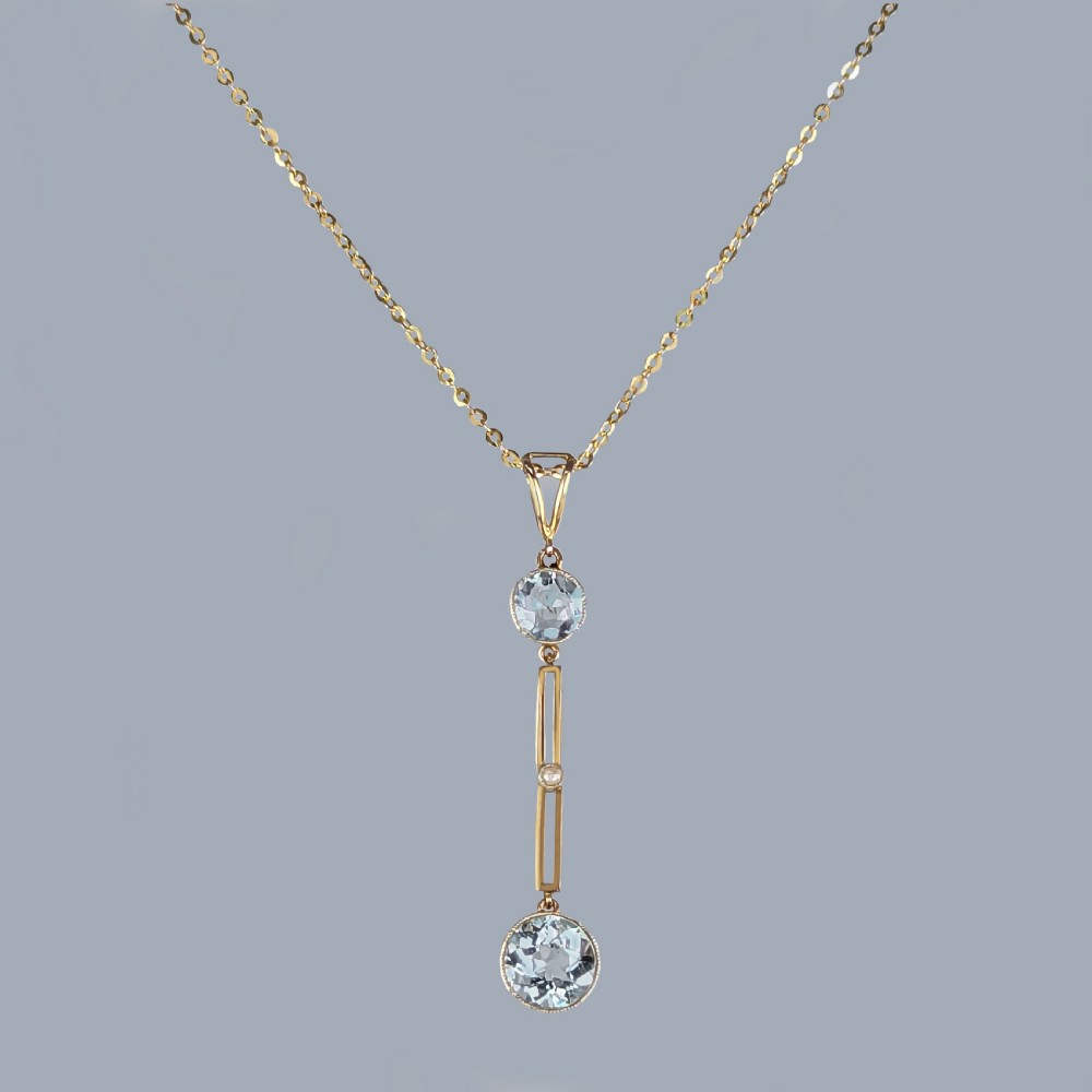 Edwardian Aquamarine & Seed Pearl Drop Pendant Necklace in 9ct Gold circa 1910 View VII