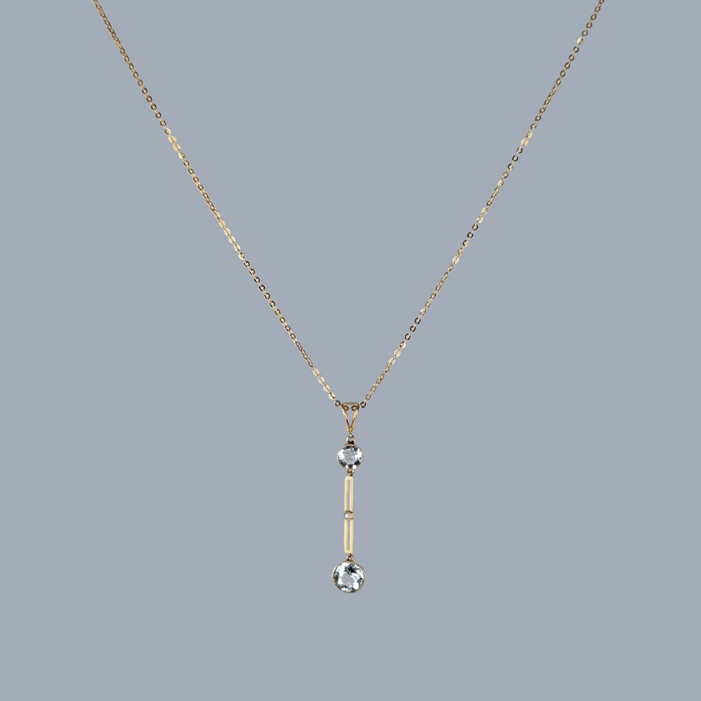 Edwardian Aquamarine & Seed Pearl Drop Pendant Necklace in 9ct Gold circa 1910 View VIII