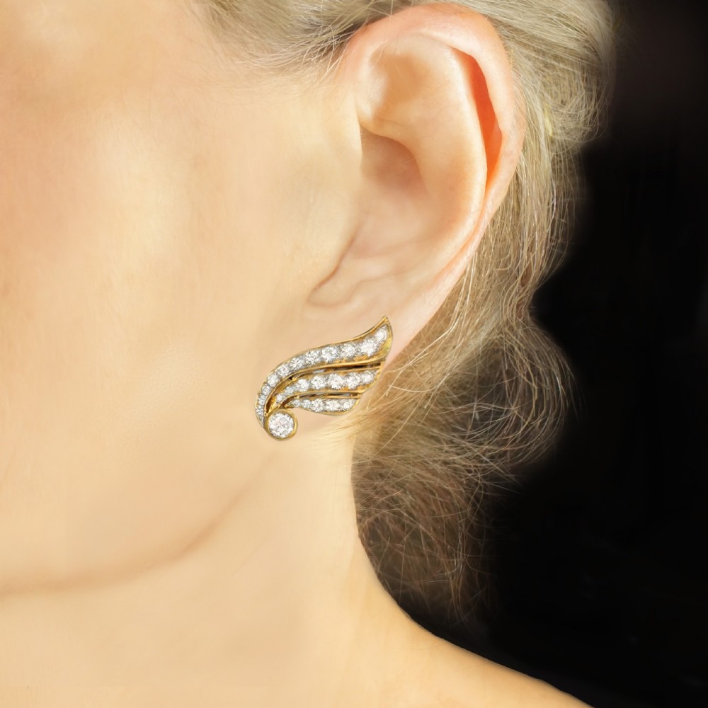 Vintage 1960s 18ct Gold Diamond Wing Earrings – 1.6ct Brilliant Cut Diamonds
 View II