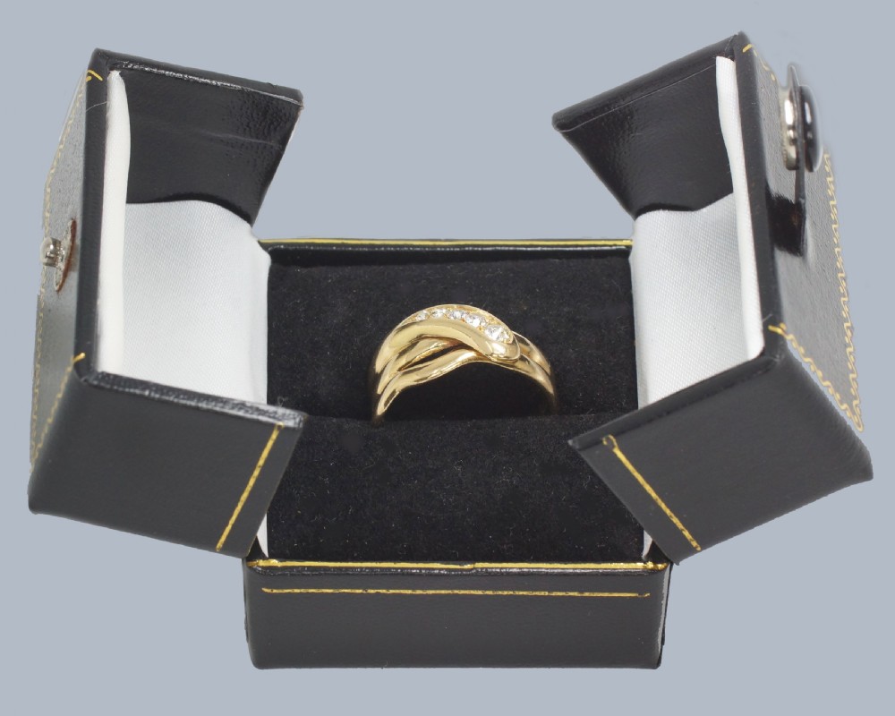 Victorian 18ct yellow gold coiled serpent ring set with five graduated old cut diamonds along the snake head. View IX