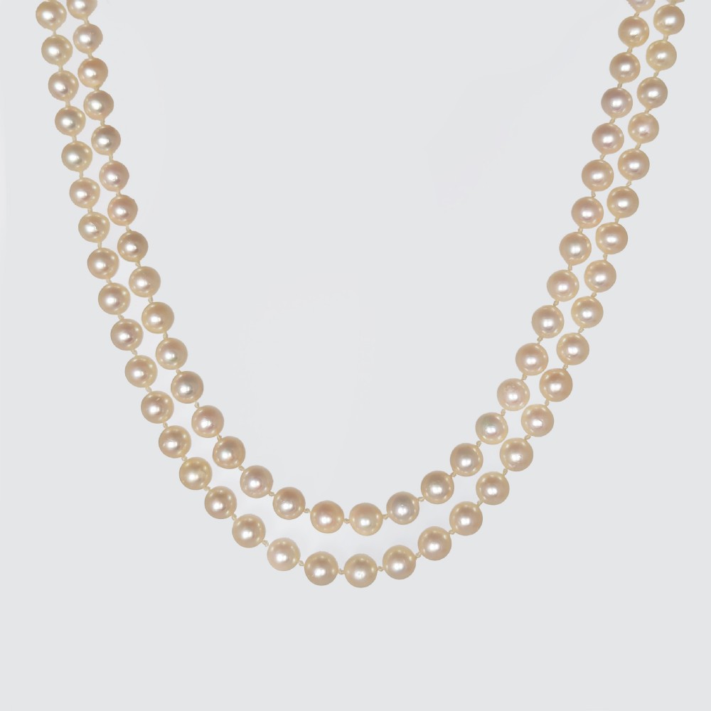 Vintage 9ct Gold Sapphire & Diamond Clasp Double Strand Pearl Necklace, c.1960 View III