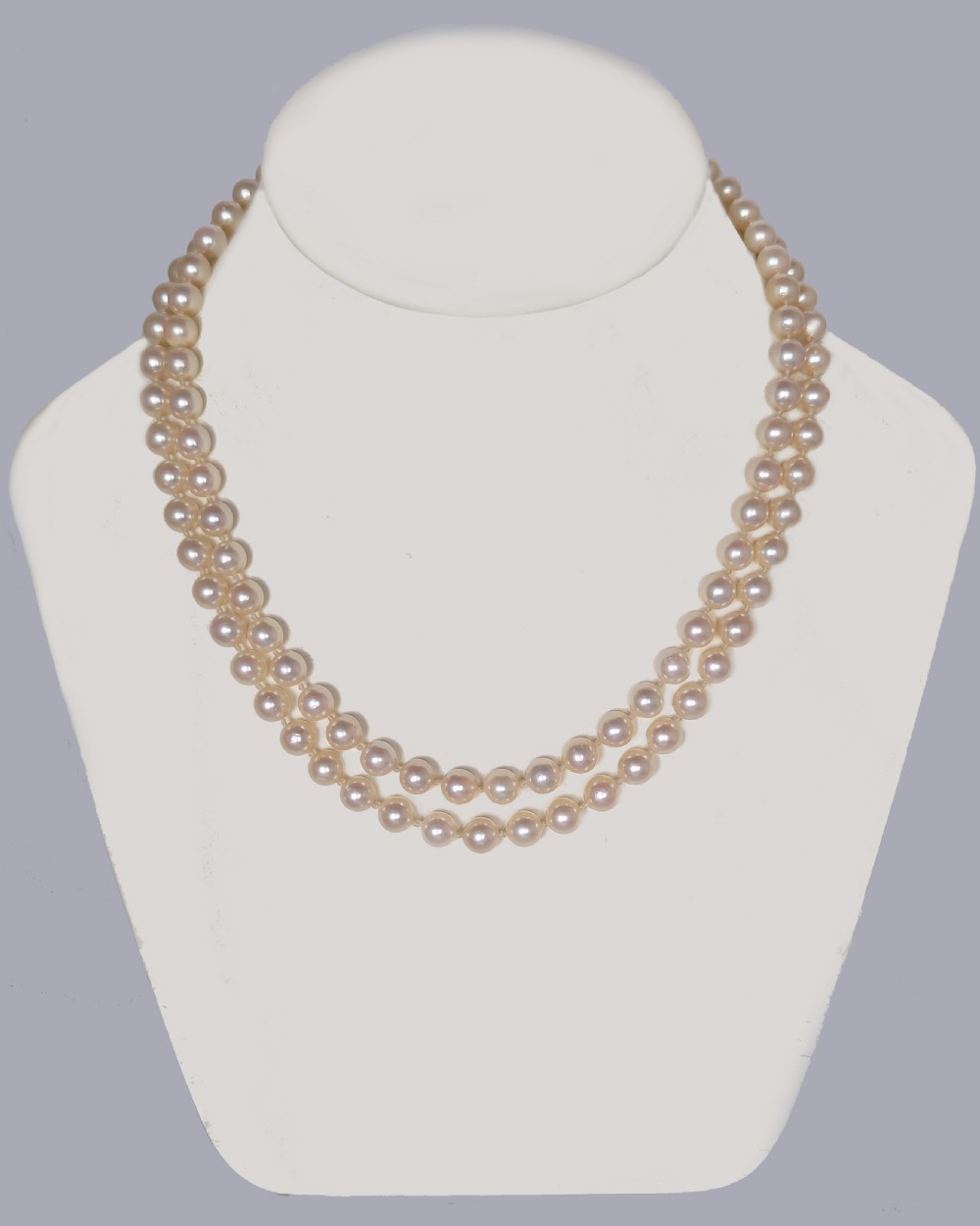 Vintage 9ct Gold Sapphire & Diamond Clasp Double Strand Pearl Necklace, c.1960 View X