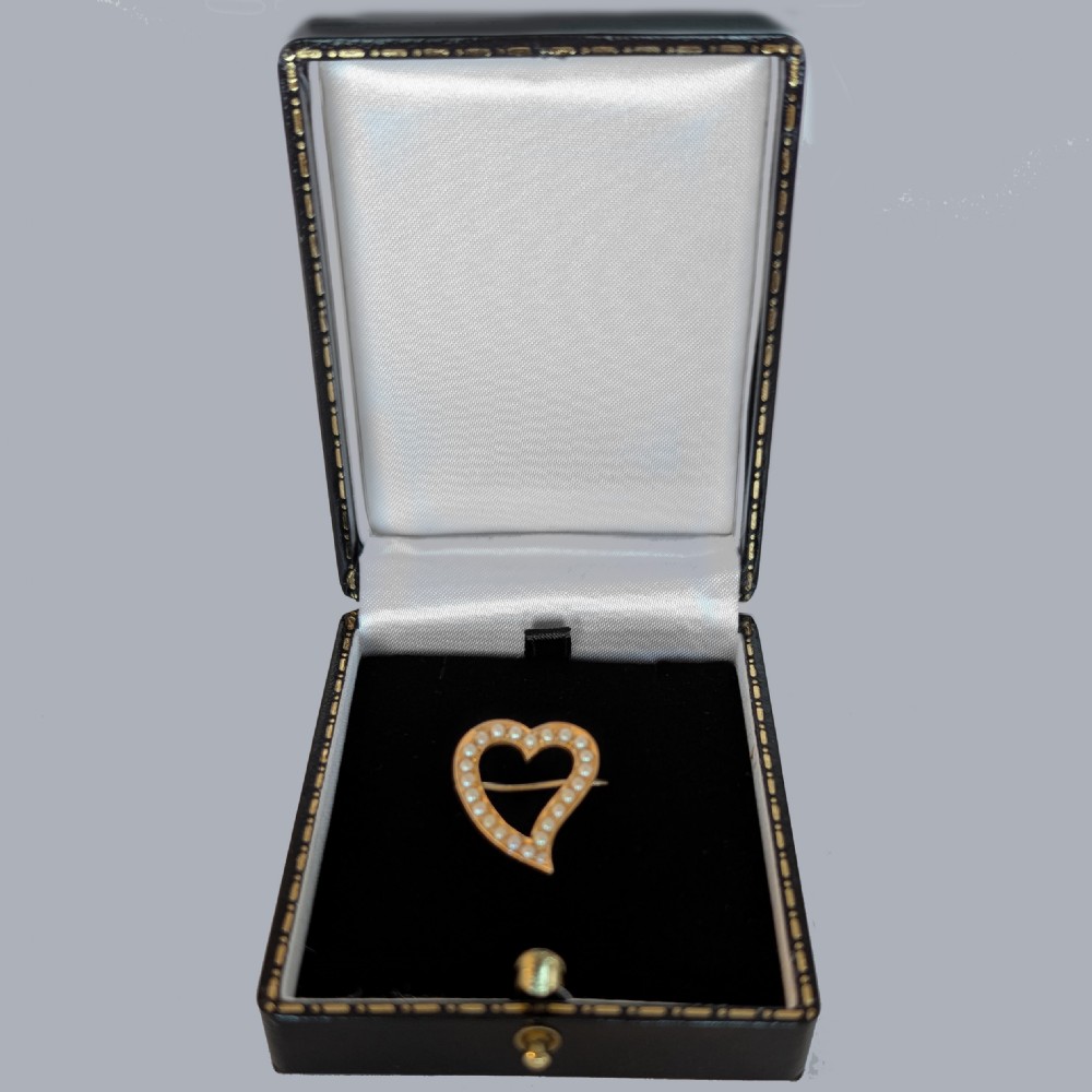Antique Edwardian Witches’ Heart Brooch, 9ct Gold with Seed Pearls, circa 1910 View VI