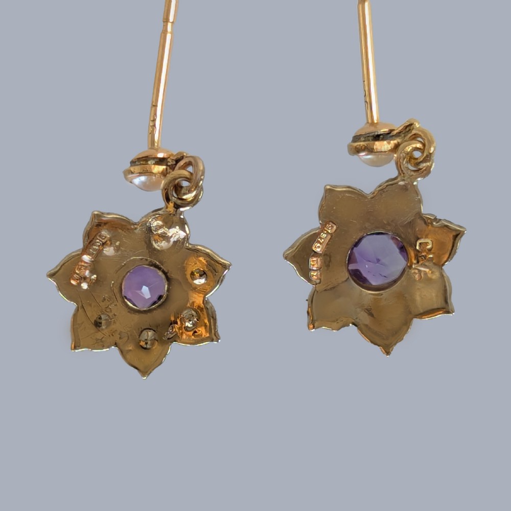 Vintage Cropp & Farr Amethyst and Pearl Floral Drop Earrings, 1964 View III