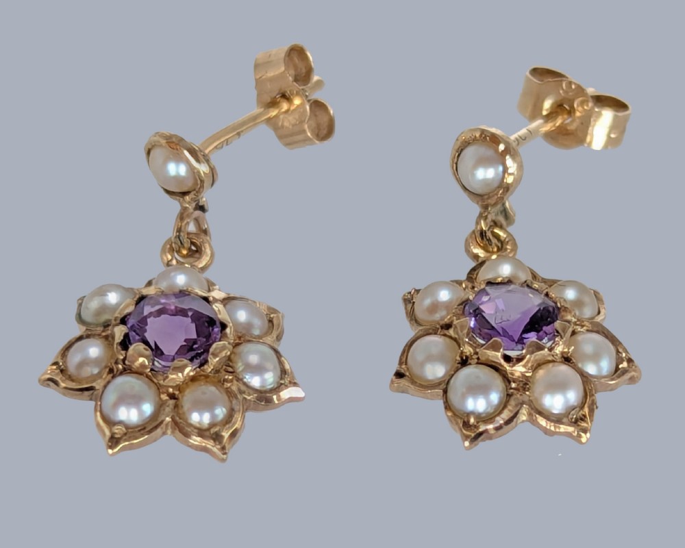 Vintage Cropp & Farr Amethyst and Pearl Floral Drop Earrings, 1964 View VI