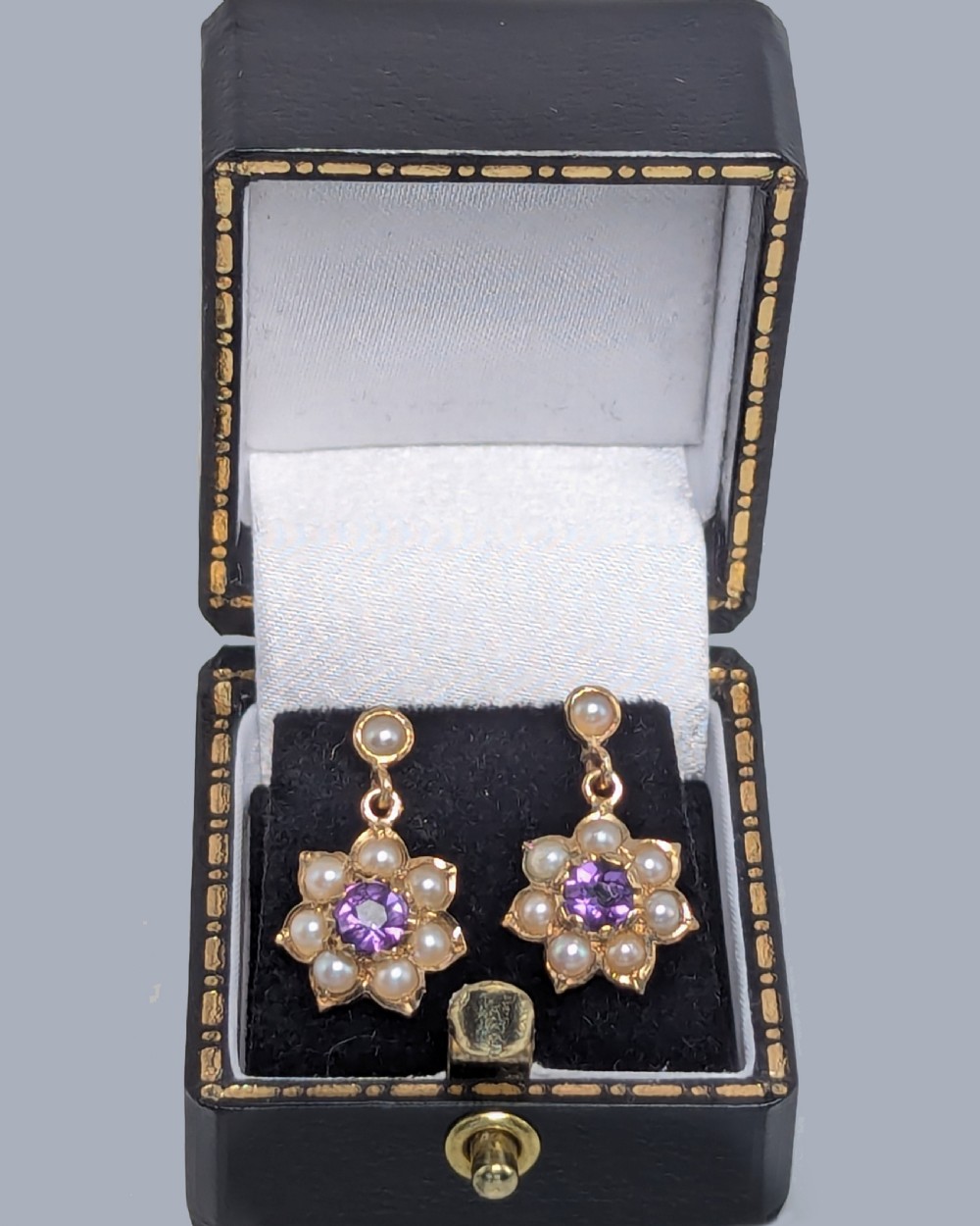 Vintage Cropp & Farr Amethyst and Pearl Floral Drop Earrings, 1964 View VII