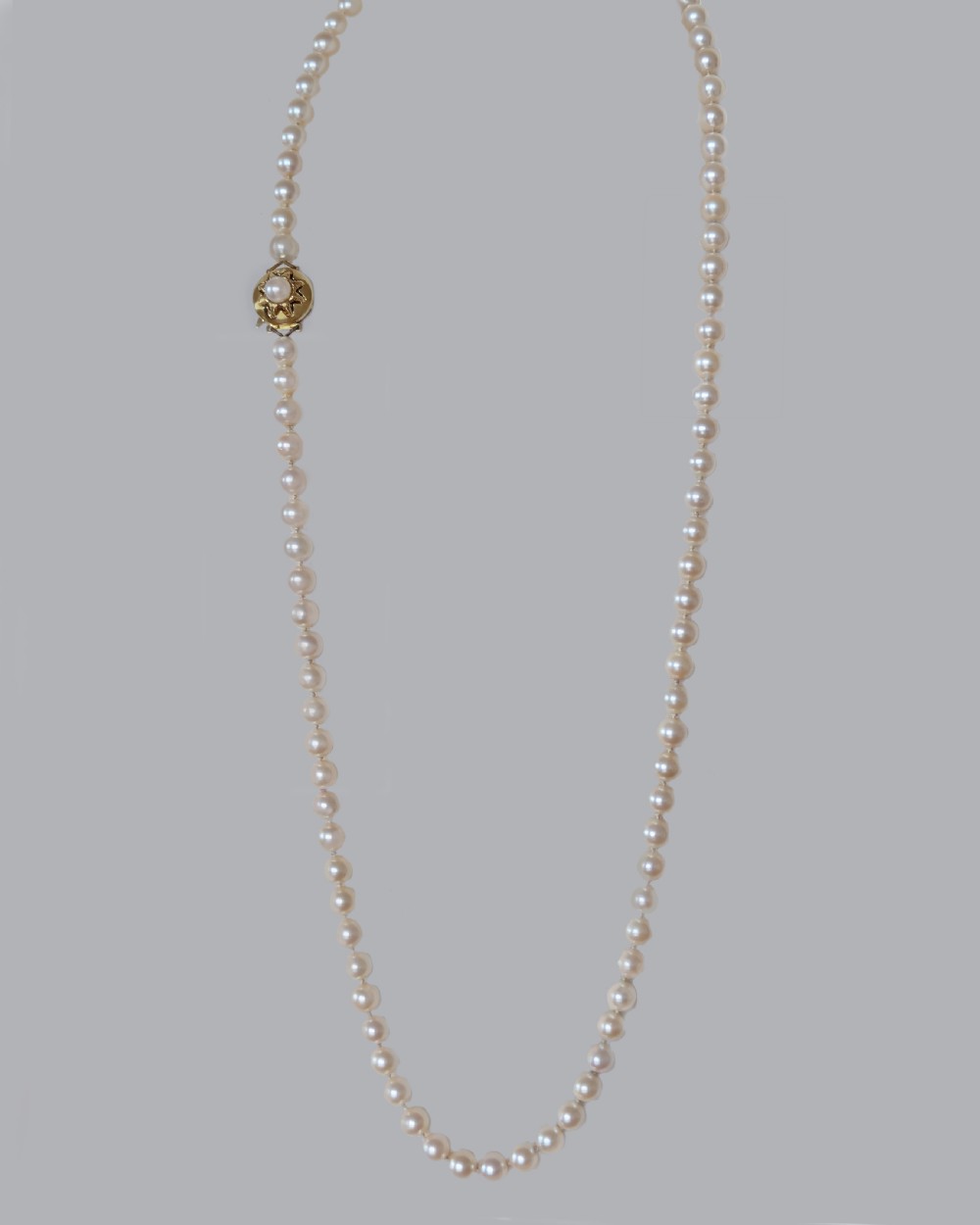 Superb Long 1950s Cultured Pearl Necklace, 31.5”, 14ct Gold Star Clasp View VII