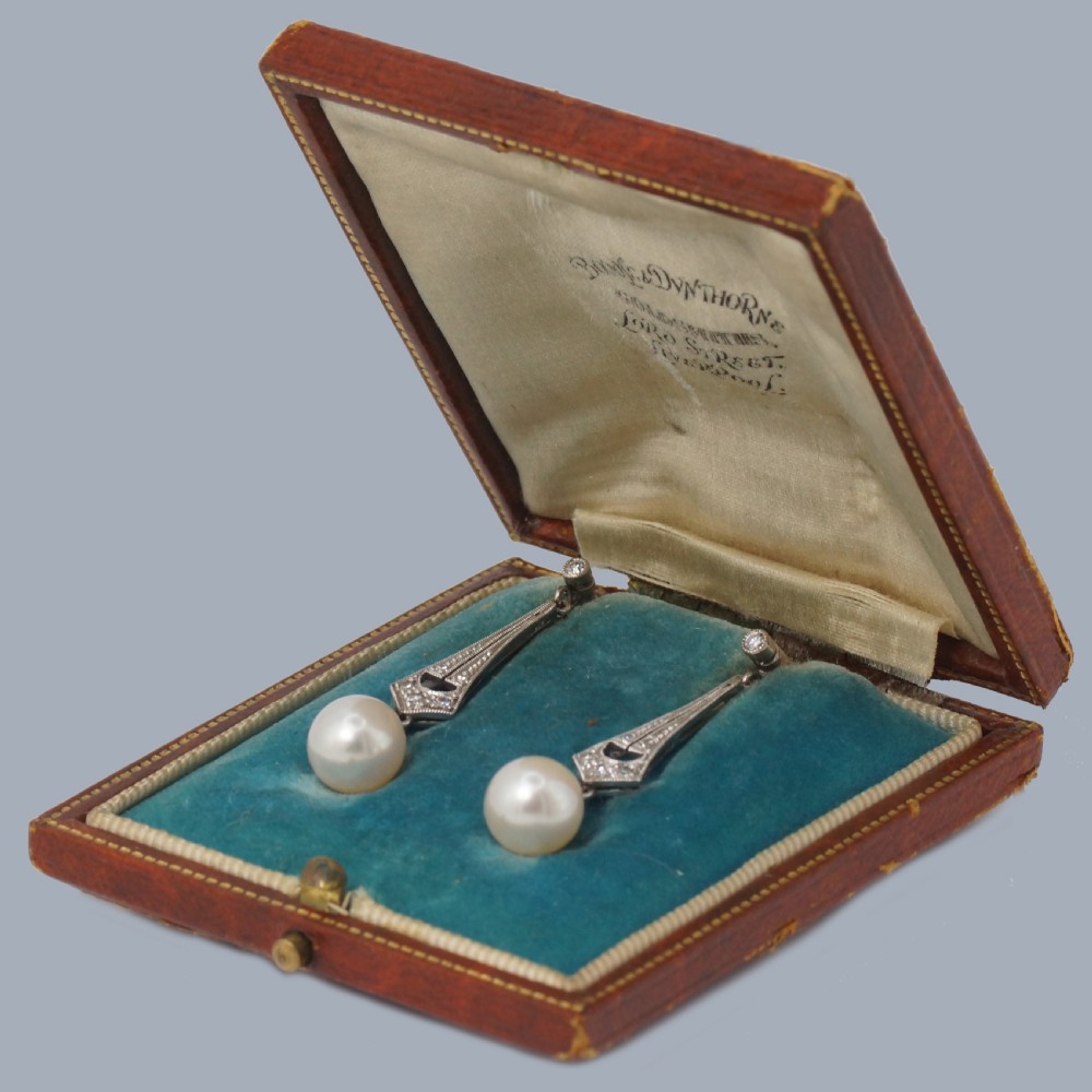 Art Deco Pearl and Diamond Earrings 1920s | Antique Drop Earrings in 18ct Gold View IX