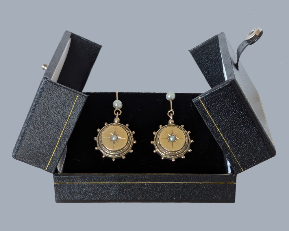 Fine Victorian 15ct Gold Pearl Drop Earrings|Circa 1870 View IV