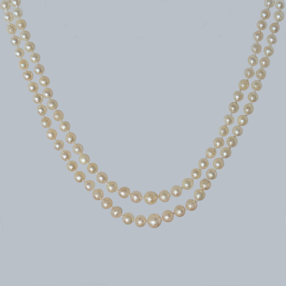 Vintage Double Strand Pearl Necklace – 9ct Gold Amethyst & Split Pearl Clasp View III