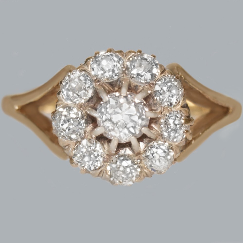 Exquisite Antique Old Cut Diamond Cluster Ring in 18ct Gold, Edwardian ca 1910