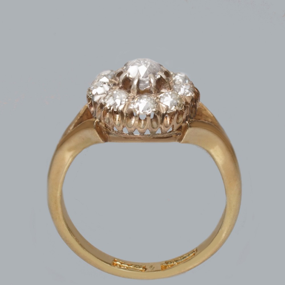 Exquisite Antique Old Cut Diamond Cluster Ring in 18ct Gold, Edwardian ca 1910 View II