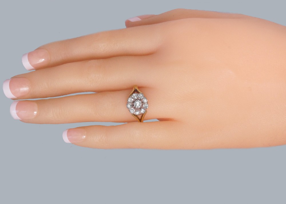 Exquisite Antique Old Cut Diamond Cluster Ring in 18ct Gold, Edwardian ca 1910 View VIII
