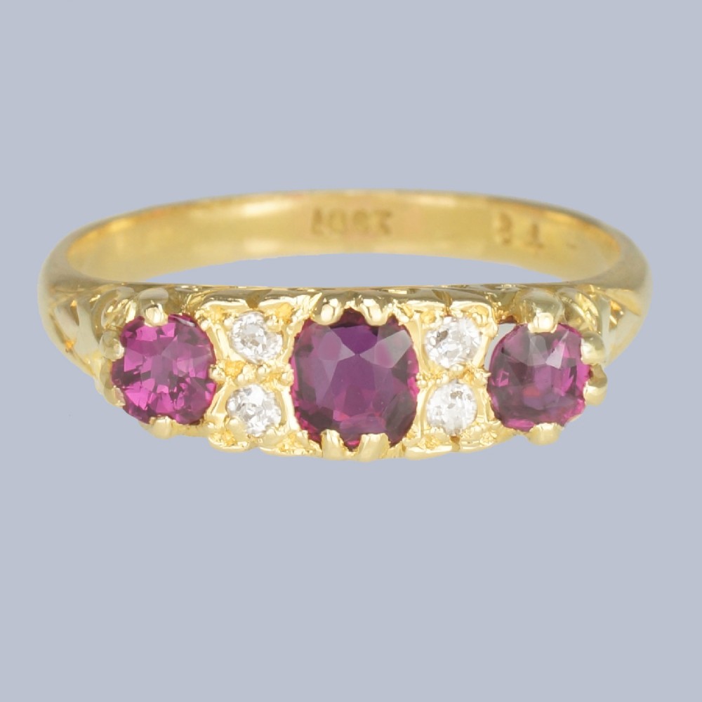 Late Victorian Ruby & Old Cut Diamond Ring in 18ct Gold Circa 1890