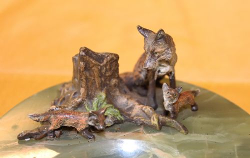 Austrian Cold Painted Bronze Fox and Cubs