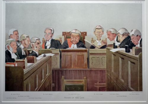 An Original Vanity Fair Spy Print, Heads of the Law, Double Page Format, Unfolded, 1902