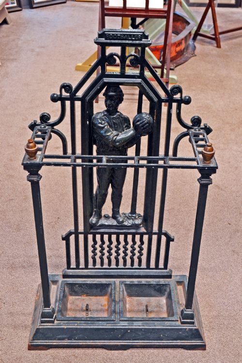 RARE 19TH CENTURY CAST IRON FOOTBALLER STICK STAND