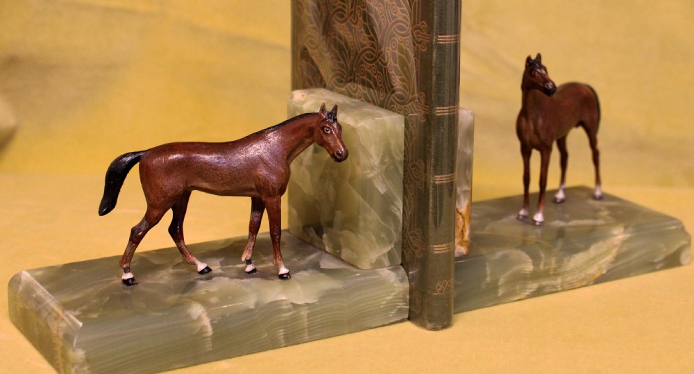 Austrian cold painted bronze horse bookends.  View II