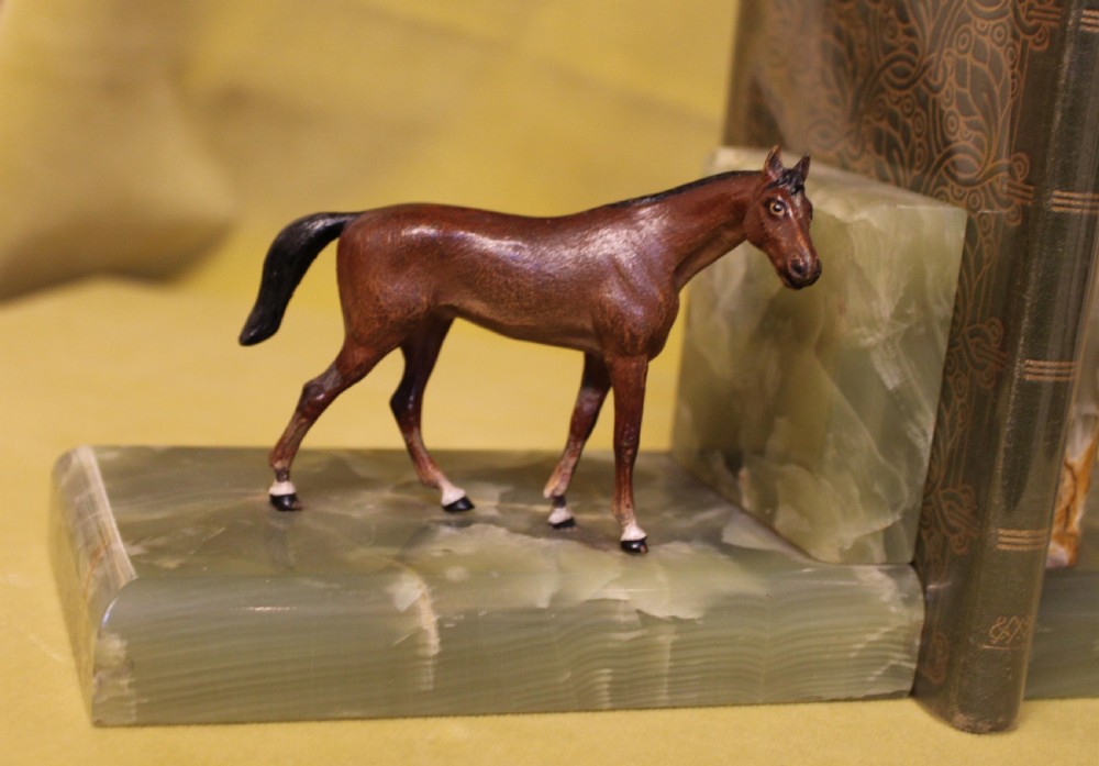 Austrian cold painted bronze horse bookends.  View IV