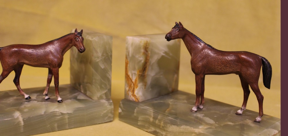 Austrian cold painted bronze horse bookends.  View V