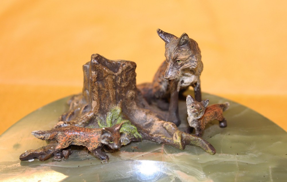 Austrian cold painted bronze fox and cubs