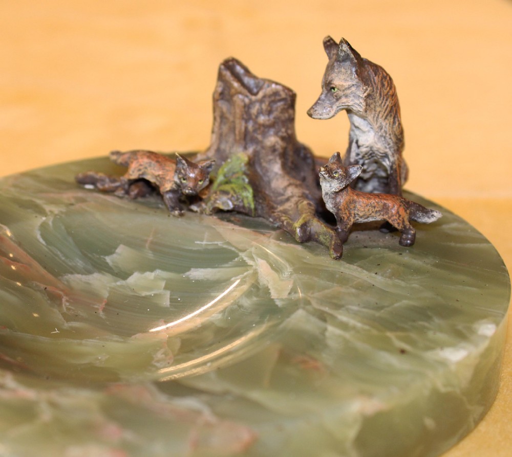 Austrian cold painted bronze fox and cubs View II