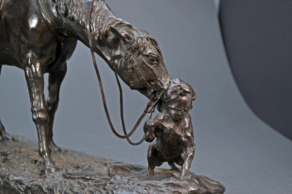 Bronze Horse and Dog, by P. J. Mene  circa 1860.   ( Jument a l'Ecurie Juoaunt avec un Chien ) View III