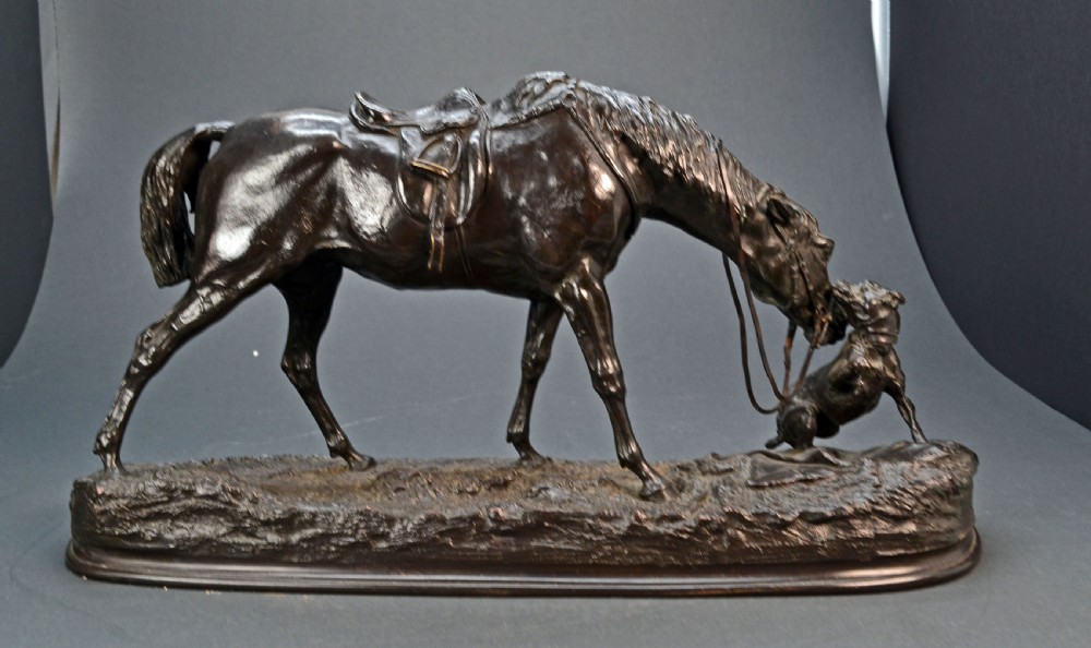 Bronze Horse and Dog, by P. J. Mene  circa 1860.   ( Jument a l'Ecurie Juoaunt avec un Chien ) View V